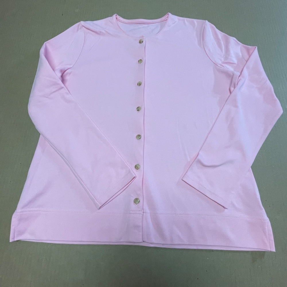 L.L. Bean Supima Cotton Cardigan L Pink Button Front Long Sleeve Crew Neck